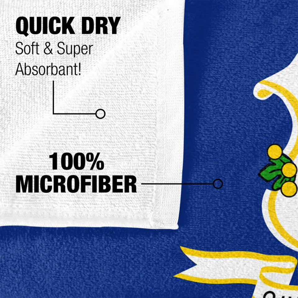 Connecticut Flag Beach Towel, 30"x60" Beach Towel