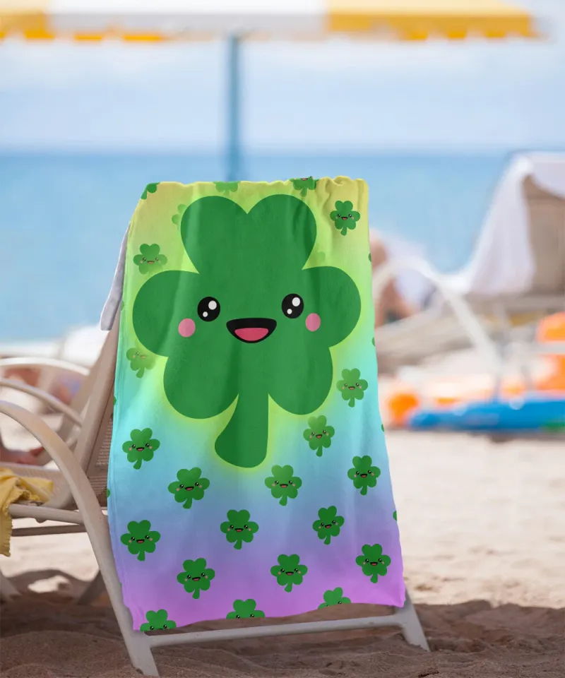 30"x60" Chibi Shamrock Beach Towel Irish St Patricks Lightweight Microfiber Bath