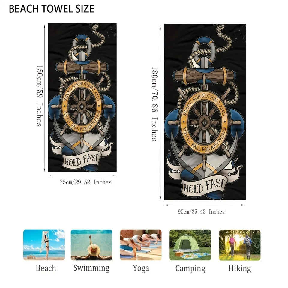 Microfiber Beach Towel Quick Drying Soft Lightweight Anchor Letters Bath Towels