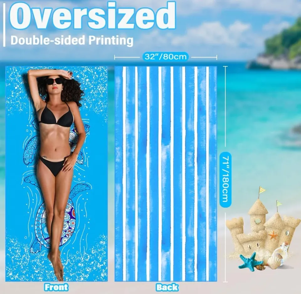 Oversized Lightweight Microfiber Beach Towel Sand Free Quick Dry 78"x35"