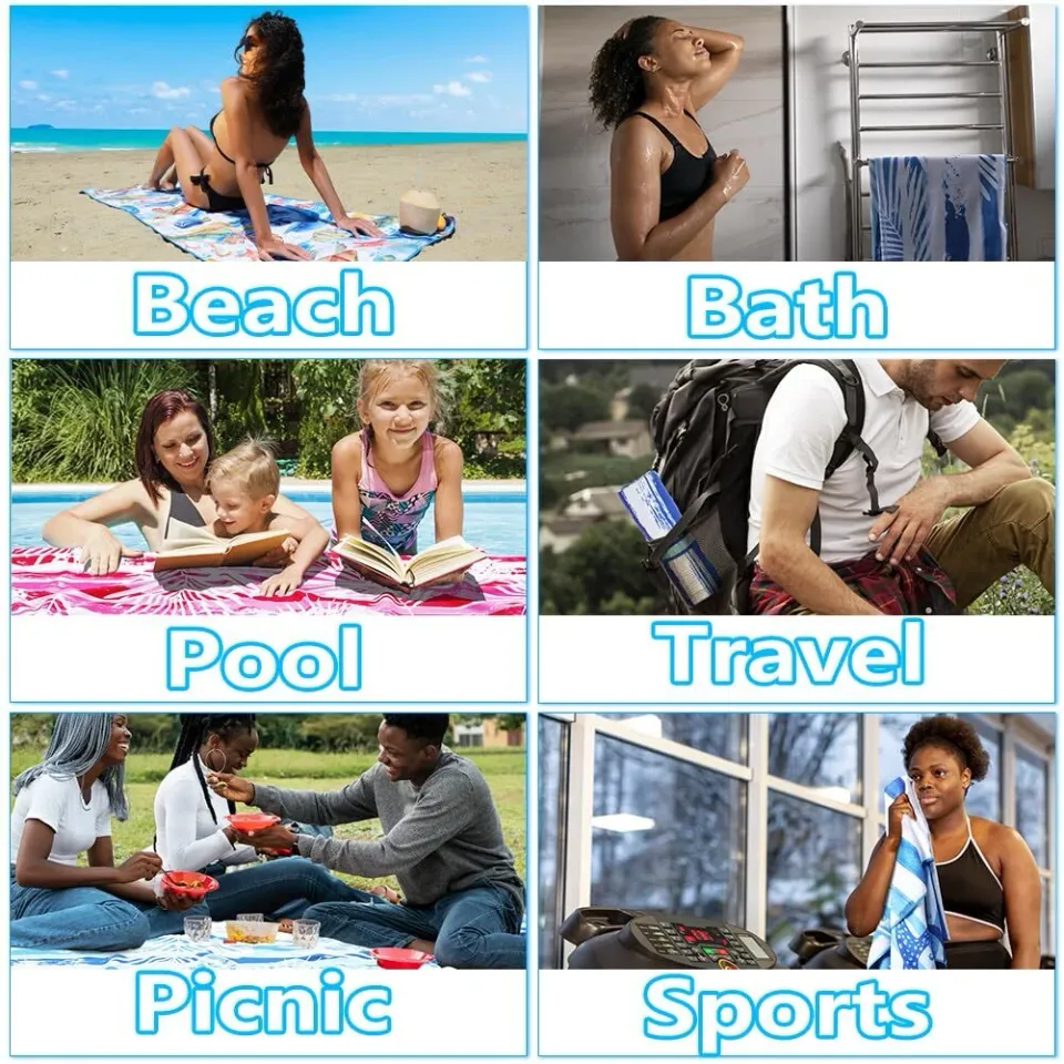 Oversized Lightweight Microfiber Beach Towel Sand Free Quick Dry 78"x35"