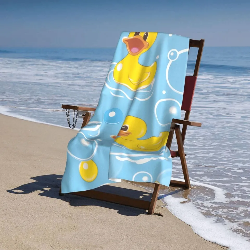 Rubber Duck Beach Towel Fun Water Theme Sand-Free Microfiber Bath Towel Ultra...