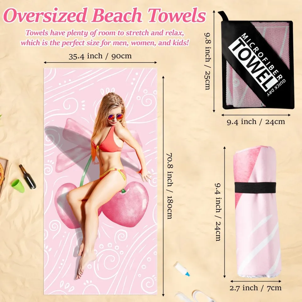 Cherry Bow Oversized Beach Towels - Double-Sided Thin Microfiber Lightweight ...