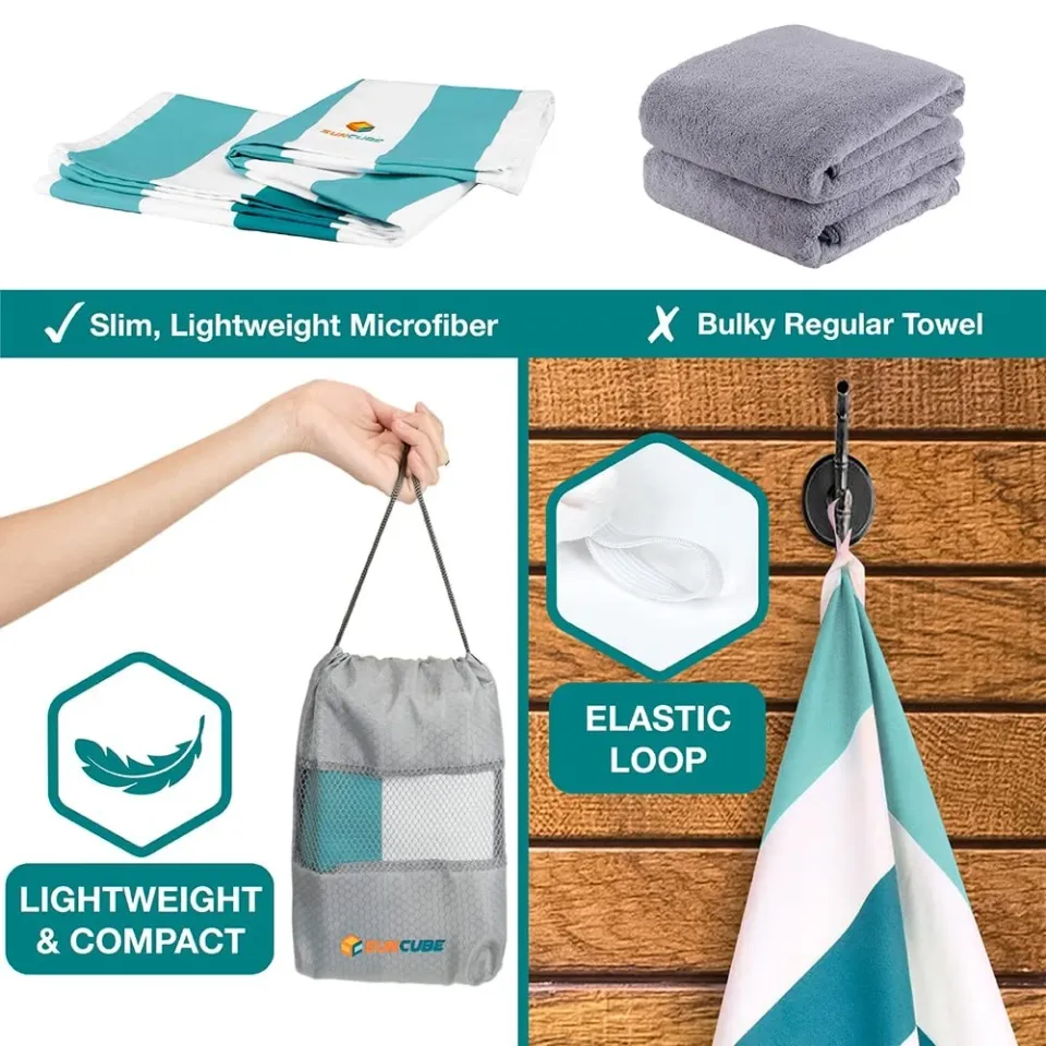 Sun Cube Microfiber Beach Towel, Quick Dry Sand Free Beach Towel, Lightweight, C