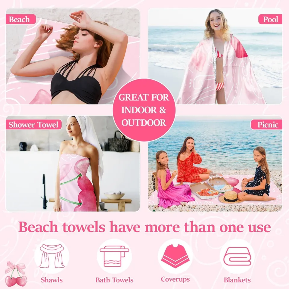 Cherry Bow Oversized Beach Towels - Double-Sided Thin Microfiber Lightweight ...