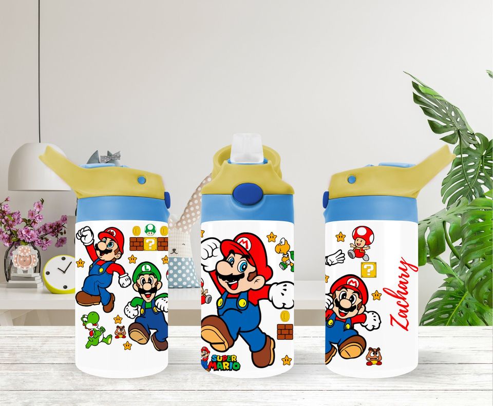 Personalized Mario Brothers 12oz Kids Water Bottle