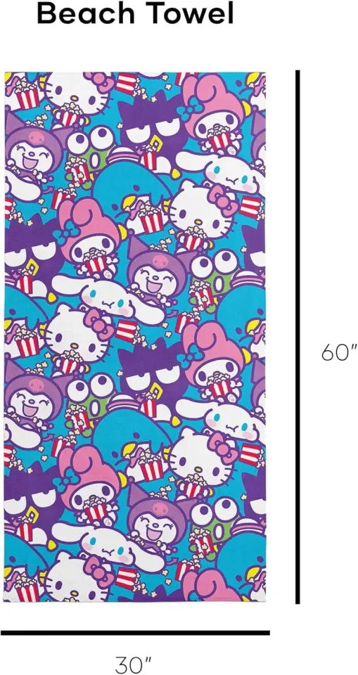 Towel - Hello Kitty and Friends - Popcorn Party Microfiber Beach/Bath 30x60