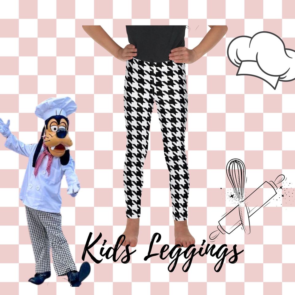 Chef Goofy Kids Yoga Leggings Black and White Houndstooth Pattern