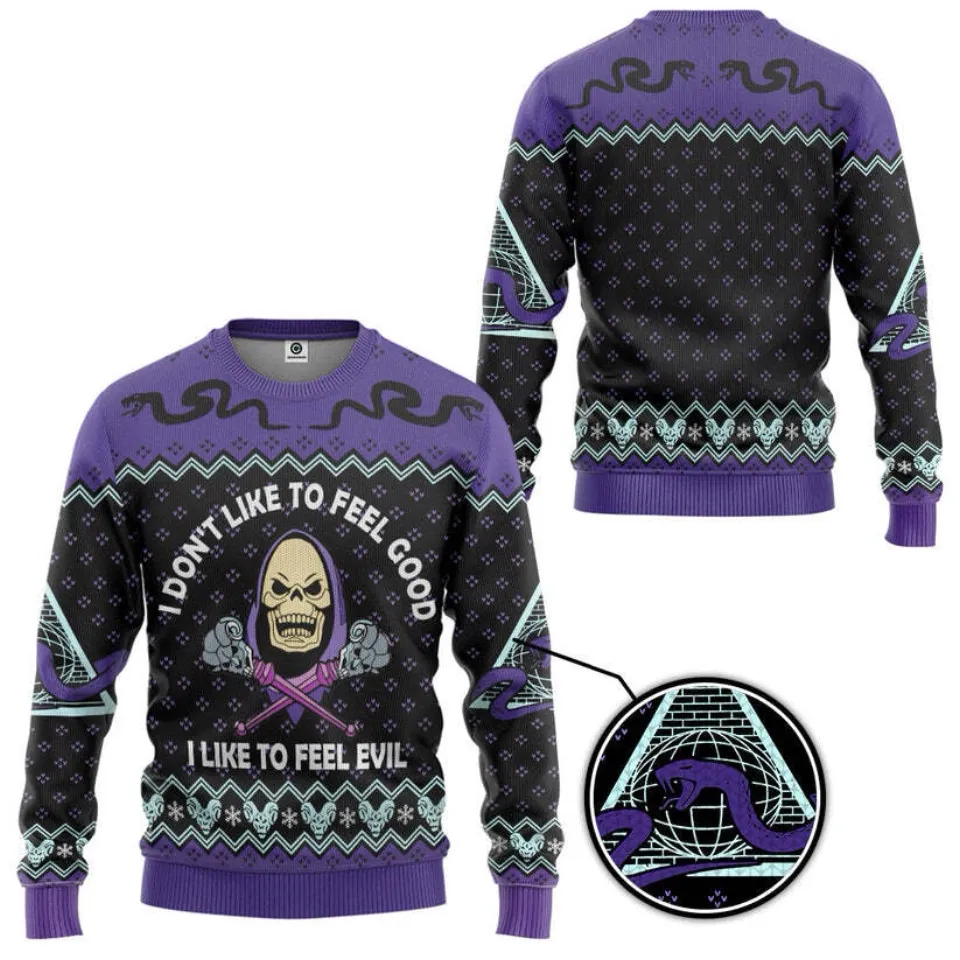 3D Skeletor He Man I Like To Feel Evil Ugly Sweater(