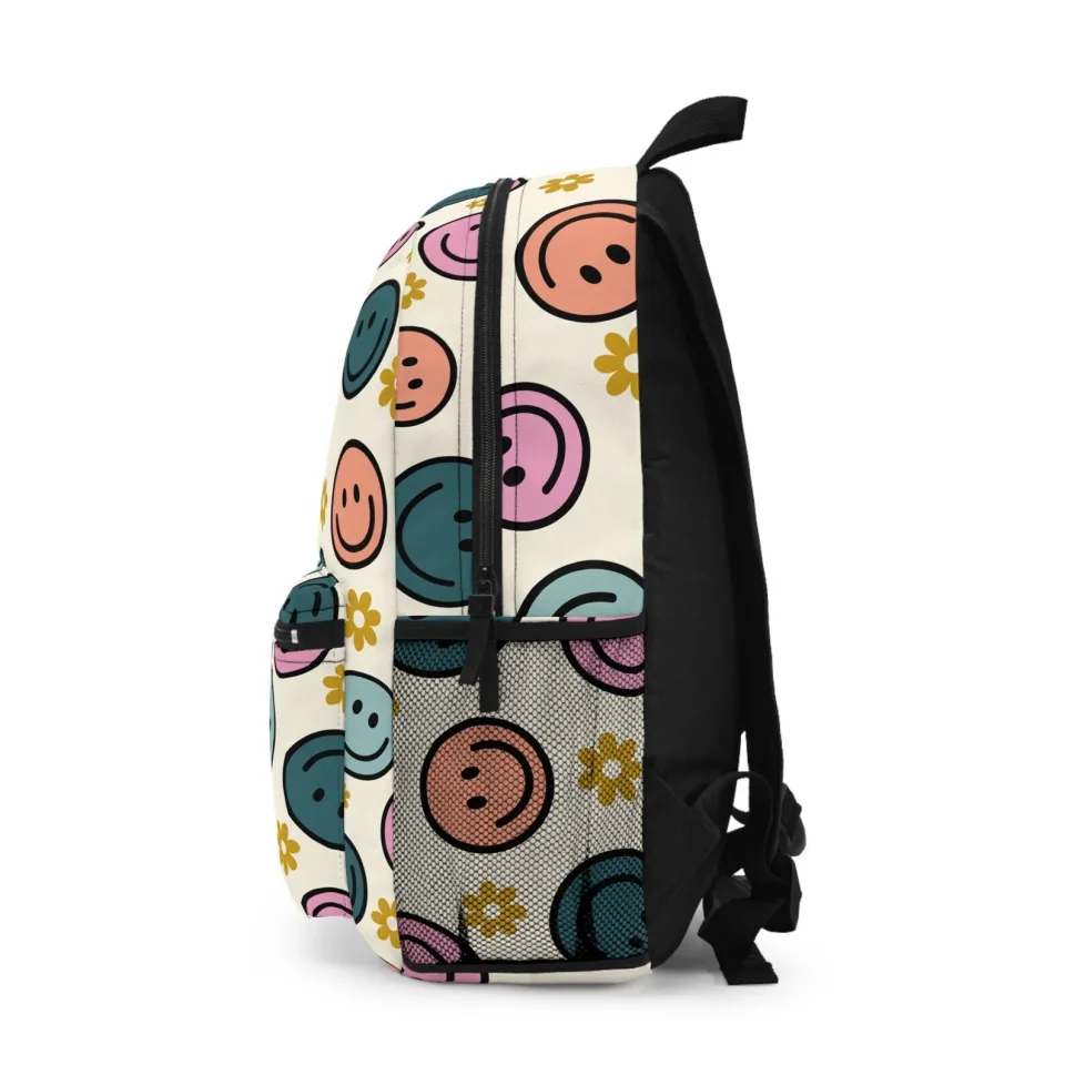 Smiley face Backpack Back to School Gift for Student Gift For Teen Retro
