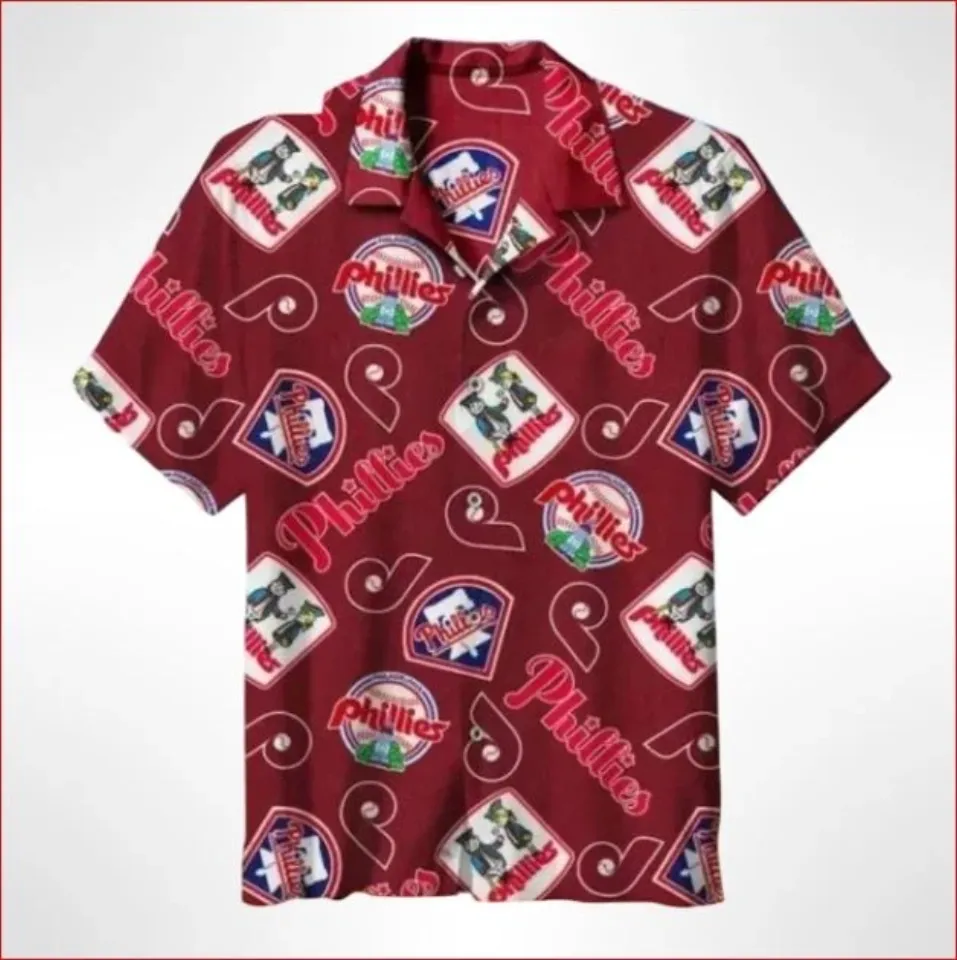 Mascots Pattern Phillies Hawaiian Shirt in Maroon