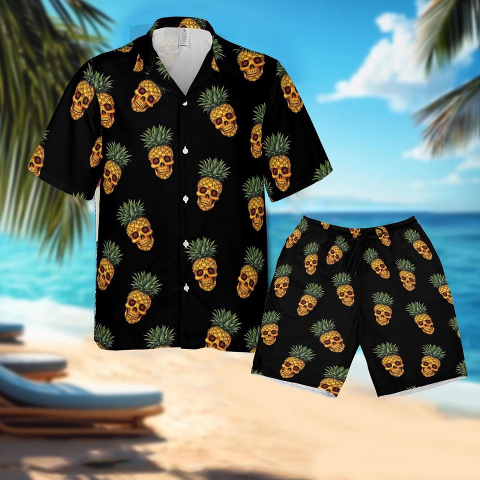 Pineapple Skull Shirt, Permanent Vacation Shirt, Cool Tiki Button Down Shirt, Hilarious Summer Gift