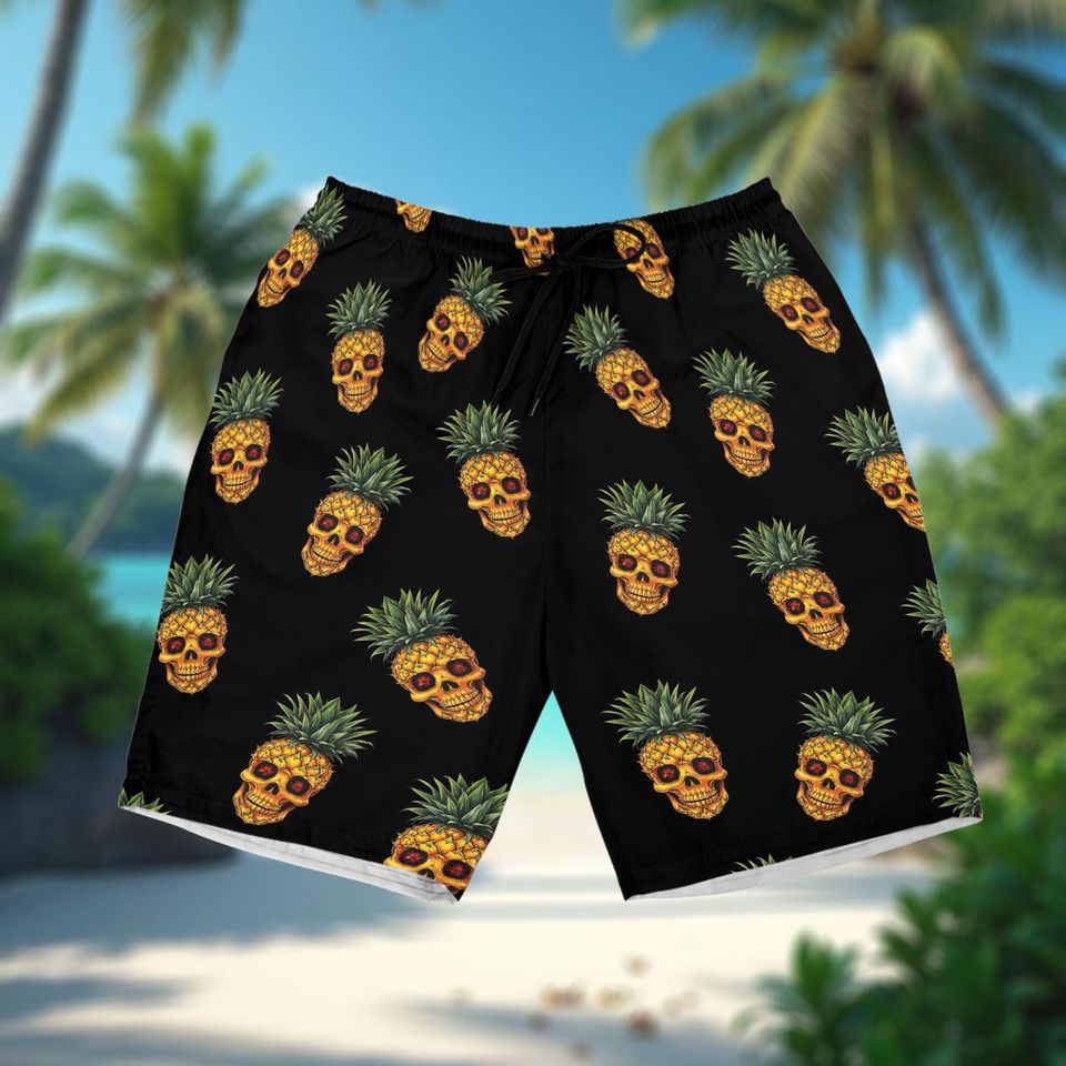 Pineapple Skull Shirt, Permanent Vacation Shirt, Cool Tiki Button Down Shirt, Hilarious Summer Gift