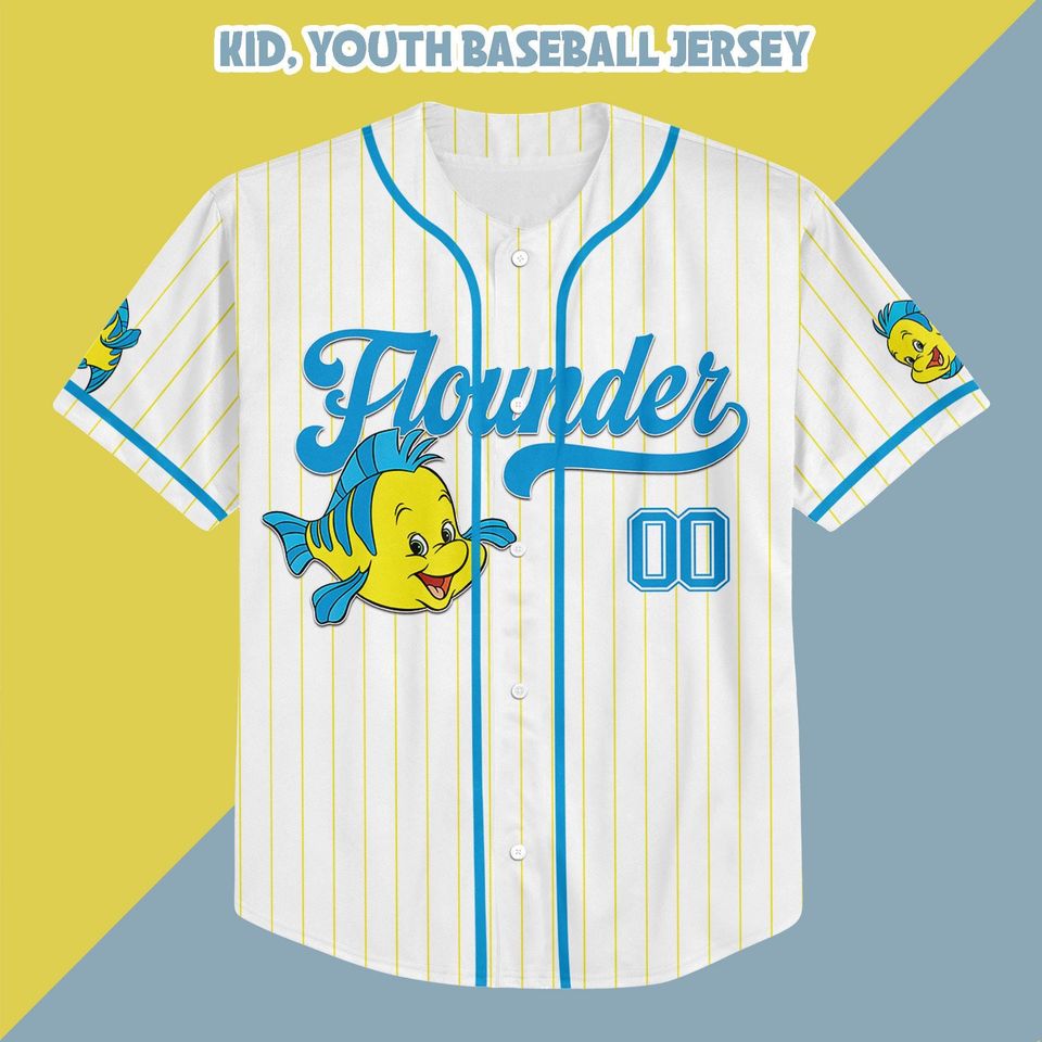 Personalized Flounder The Little Mermaid Baseball Jersey, Custom Flounder Baseball Jersey, The Little Mermaid Baseball Jersey