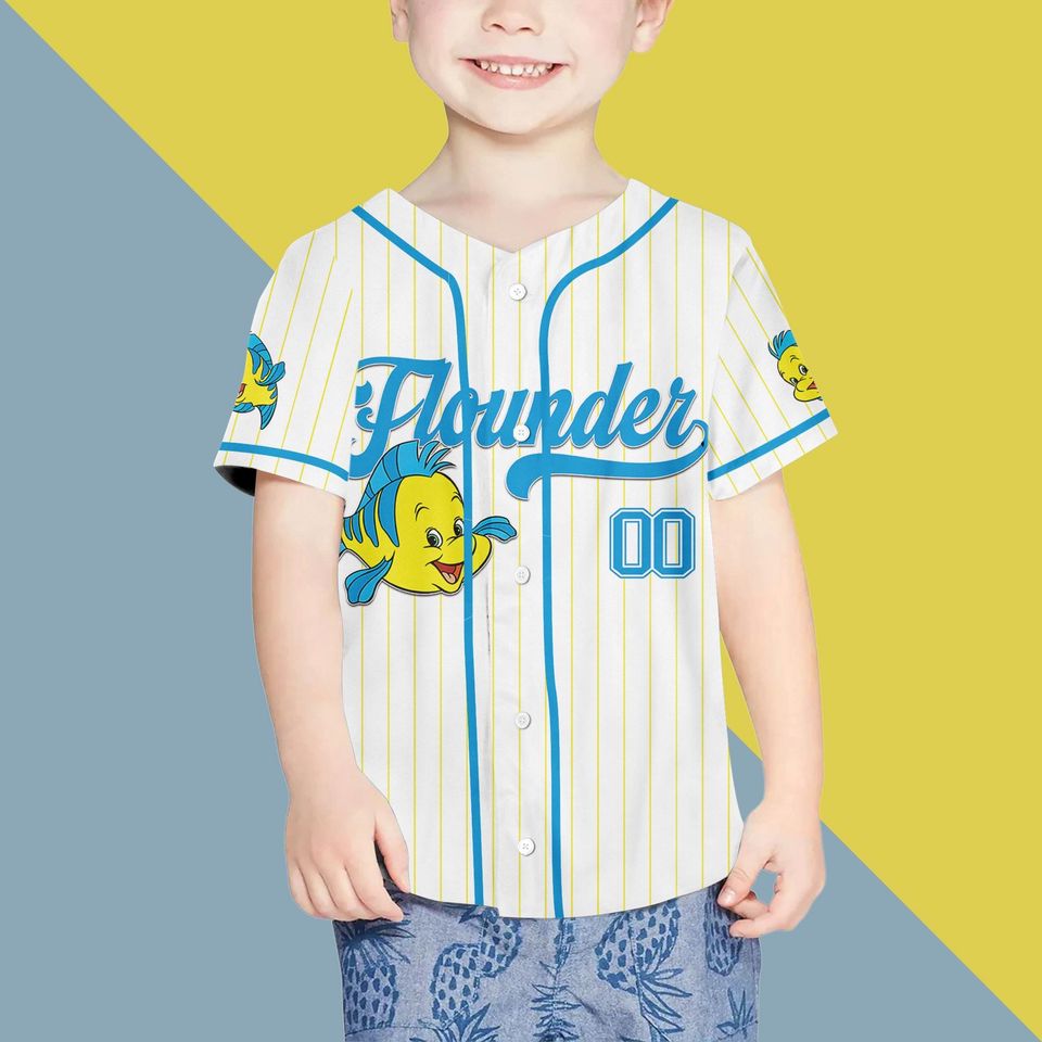 Personalized Flounder The Little Mermaid Baseball Jersey, Custom Flounder Baseball Jersey, The Little Mermaid Baseball Jersey
