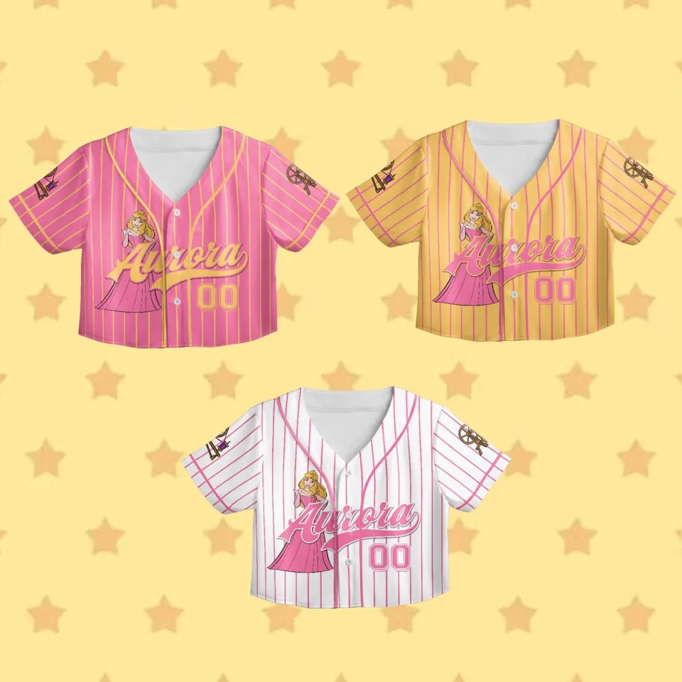 Personalized Princess Aurora Sleeping Beauty Simple Crop Top Baseball Jersey