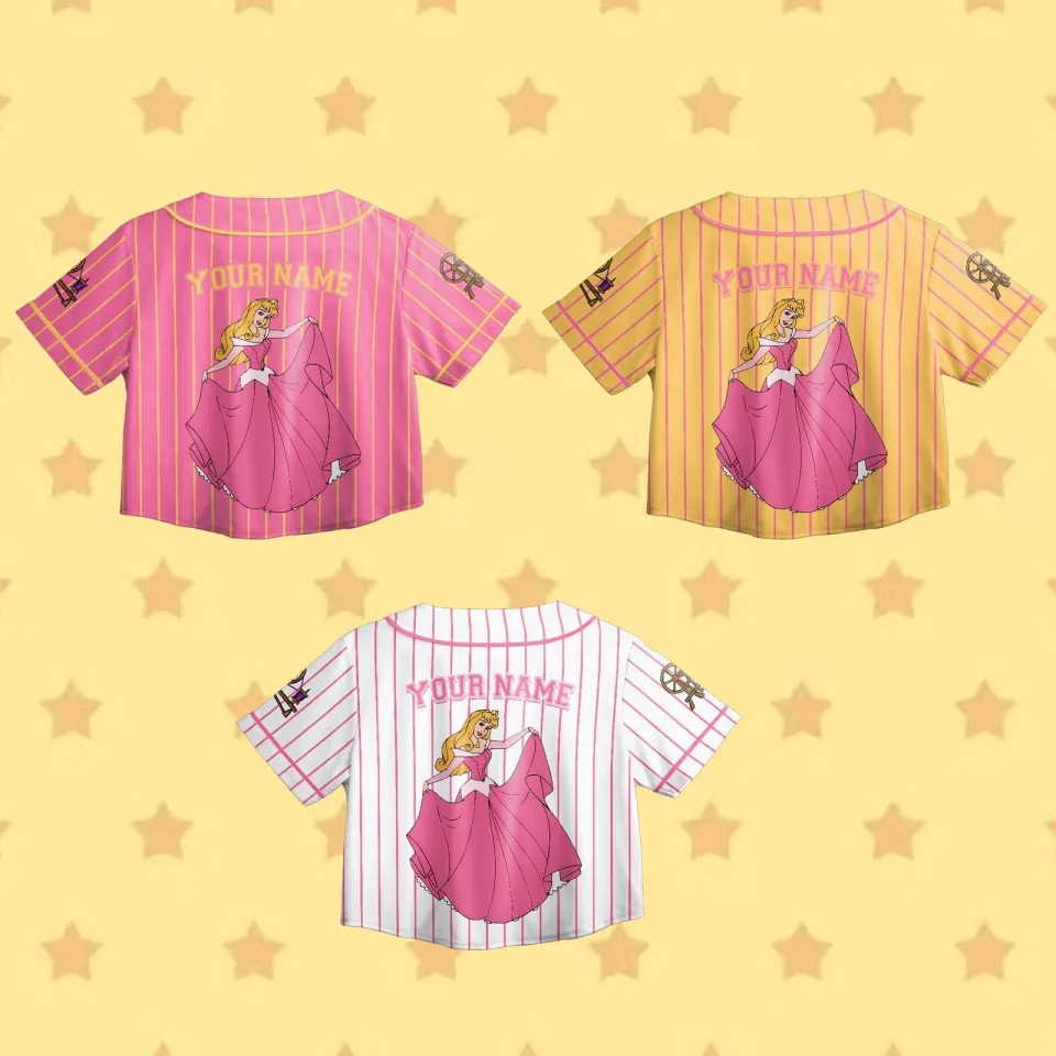 Personalized Princess Aurora Sleeping Beauty Simple Crop Top Baseball Jersey