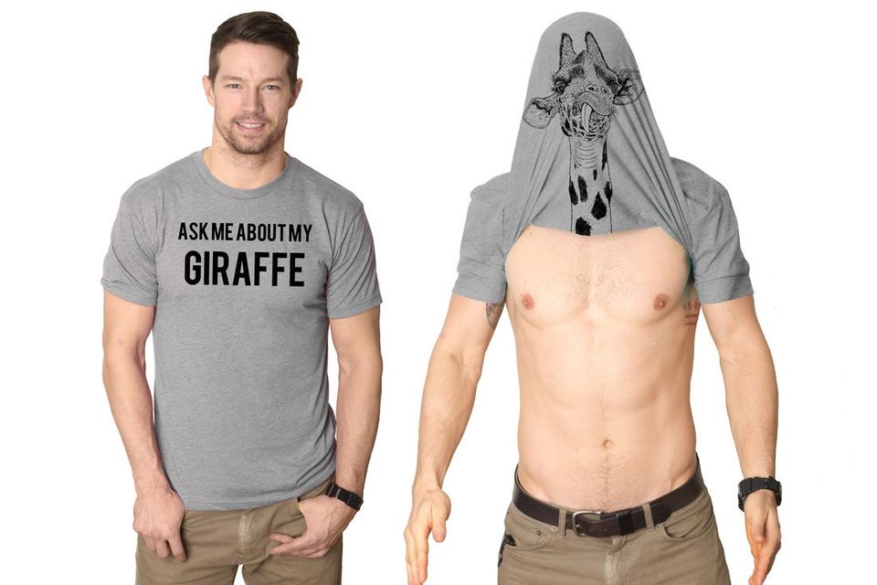 Surprise Shirt, Giraffe Shirt, Ask Me About My Giraffe, Mens Funny T Shirt, Mens Cool Shirt, Giraffe Flip Shirt, Funny Shirts