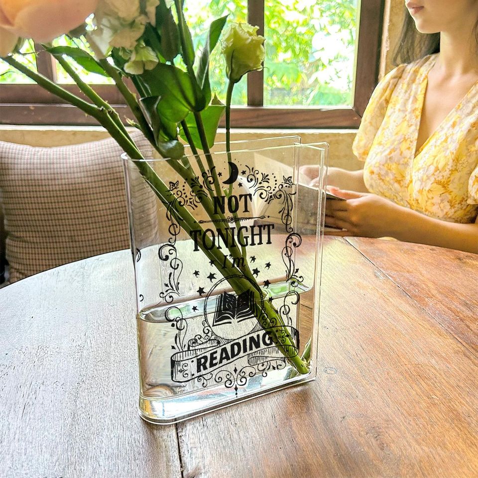 Not Tonight Im Reading Book Vase, Funny Bookish Quote Vase, Acrylic Dark Academia Decor, Sass Reader Shelf Art, Gothic Book Lover Gift