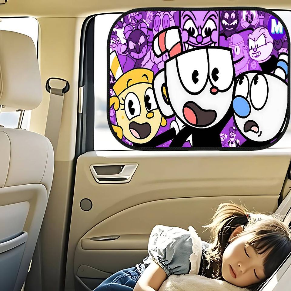 Cartoon Cuphead Car Sun Shade For Windshield