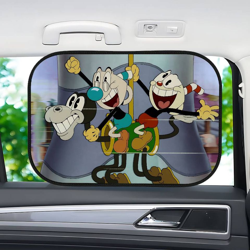 Cartoon Cuphead Car Sun Shade For Windshield