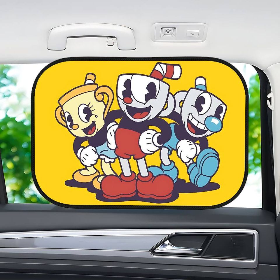 Cartoon Cuphead Car Sun Shade For Windshield
