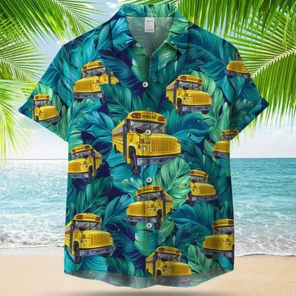 School Bus Back To School Tropical Short Sleeve Button 3D HAWAII SHIRT Us Size