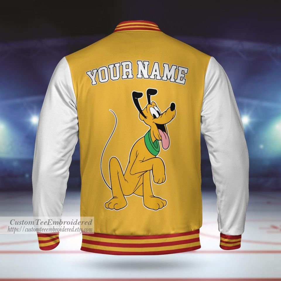 Custom Pluto Varsity Jacket, Disney Character Baseball Outfit, Personalized Teamwear