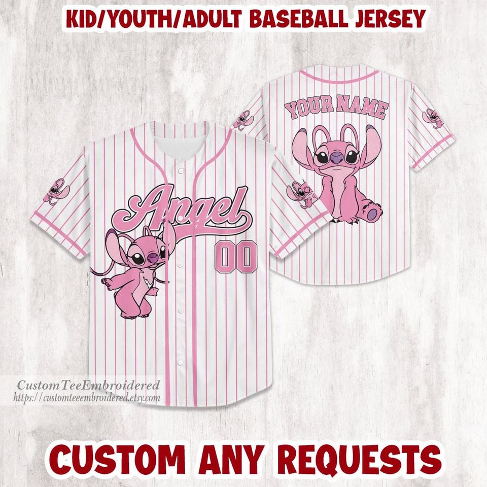 Custom Stitch & Angel Baseball Jersey, Lilo & Stitch Experiments Design for All Ages