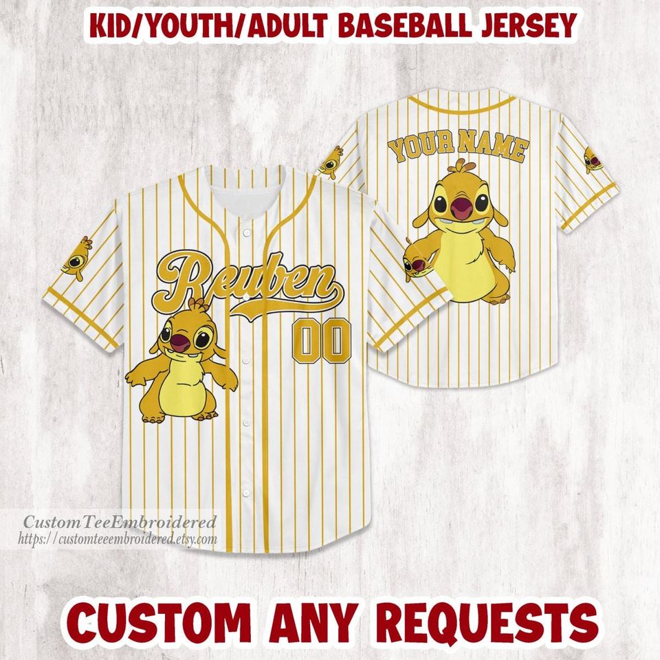 Custom Stitch & Angel Baseball Jersey, Lilo & Stitch Experiments Design for All Ages