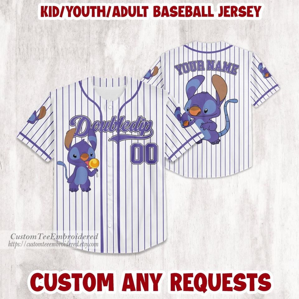 Custom Stitch & Angel Baseball Jersey, Lilo & Stitch Experiments Design for All Ages