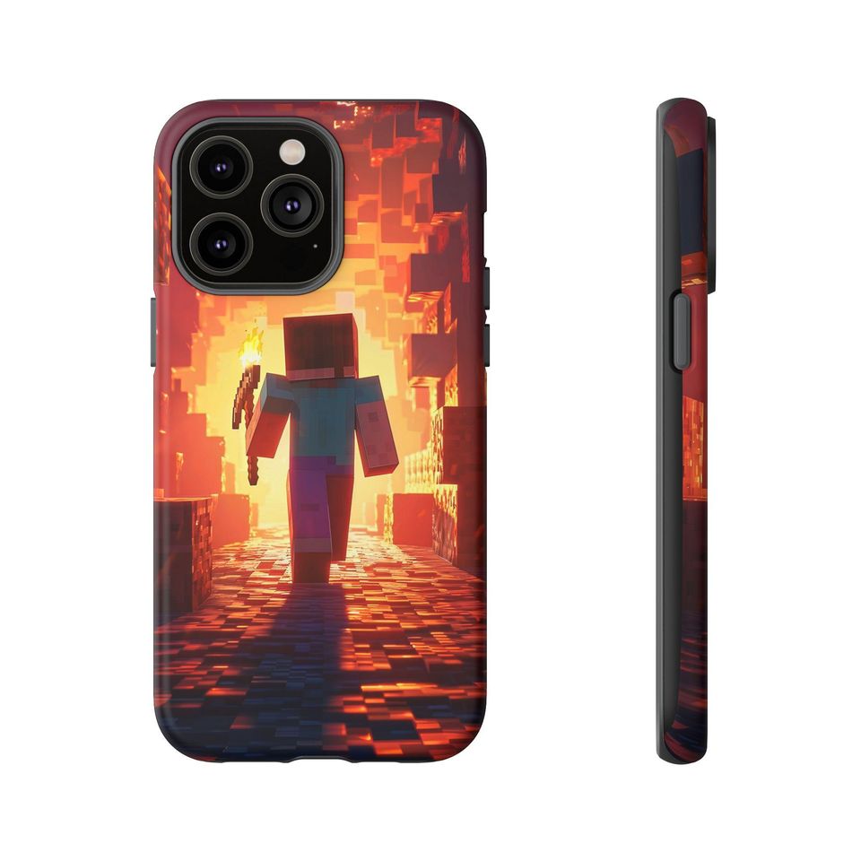 Pixel Mining iPhone Tough Case Inspired by Minecraft Blocks