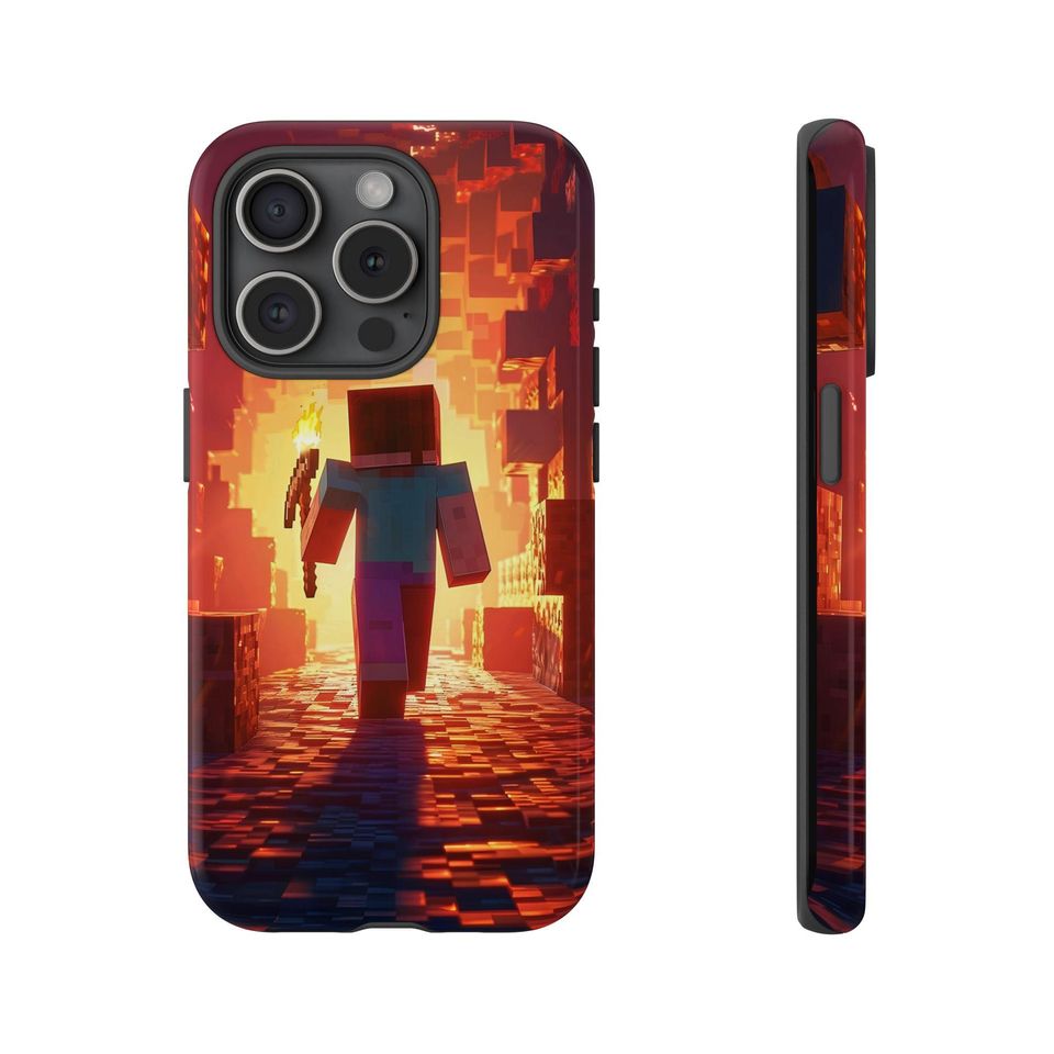 Pixel Mining iPhone Tough Case Inspired by Minecraft Blocks