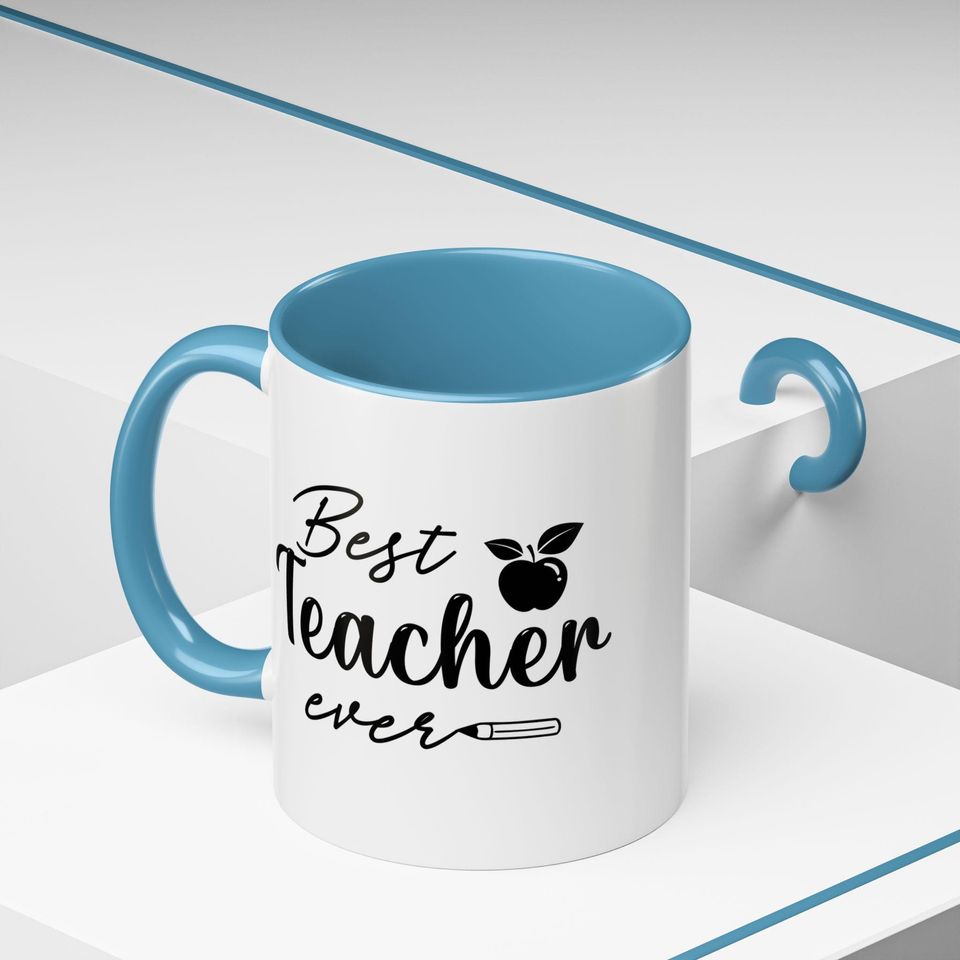Best Teacher Ever Accent Coffee Mug - Perfect Gift for Educators, Teacher Appreciation, School, Coffee Lover, Classroom Decor