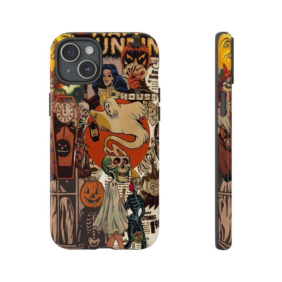 Vintage Halloween Comics Phone Case Collage Spooky Ghost Skeleton Retro Cases iPhone
