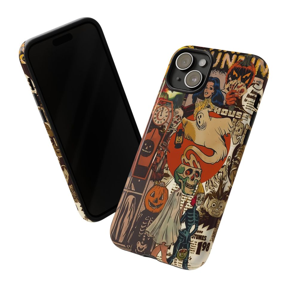 Vintage Halloween Comics Phone Case Collage Spooky Ghost Skeleton Retro Cases iPhone