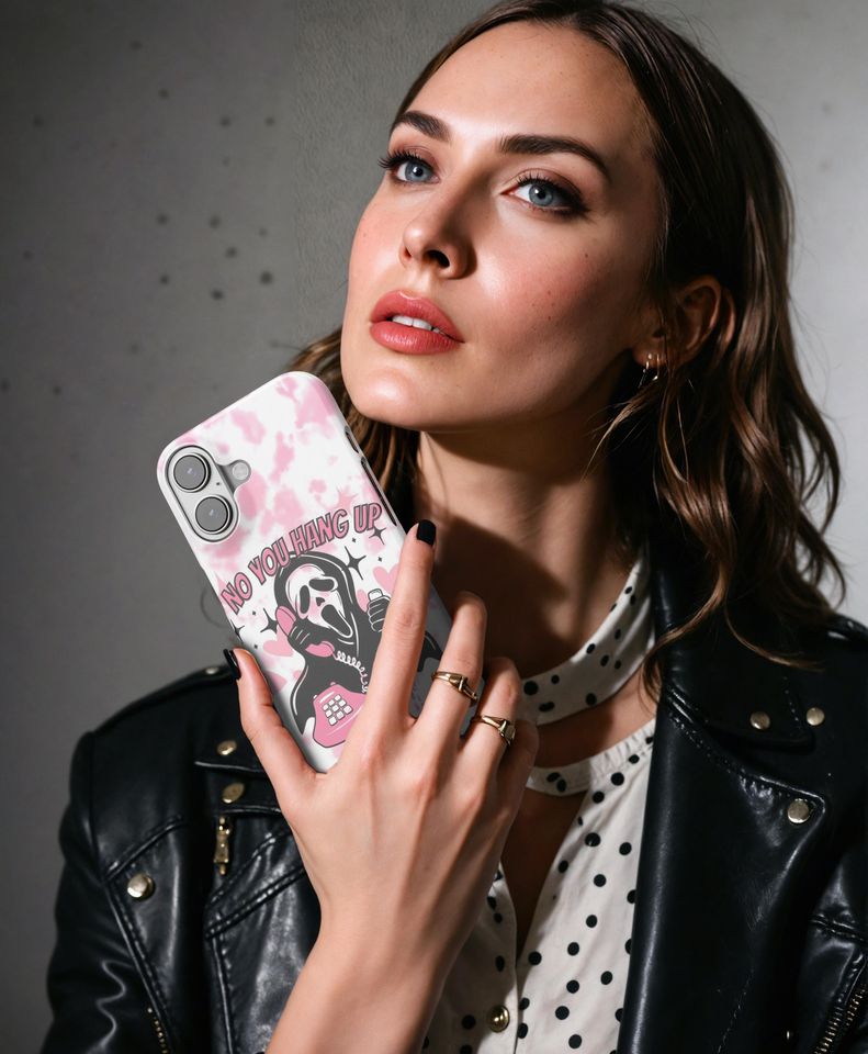 Halloween Ghost Phone Case, Girly Scream Skeleton Skull Pattern Print Cover