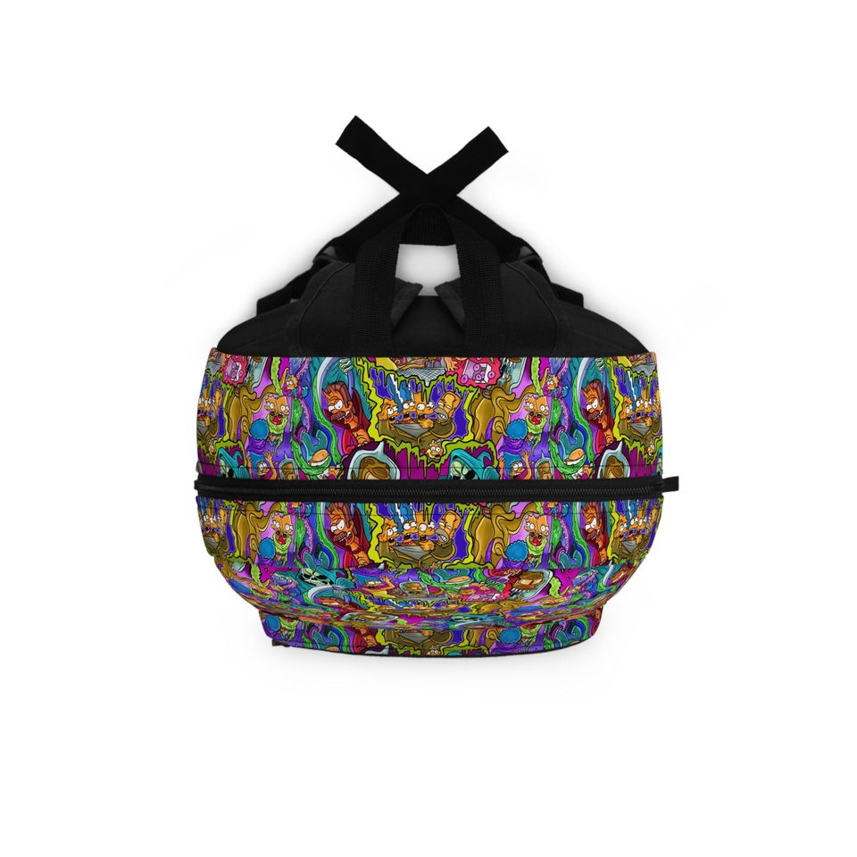Simpson Cartoon Horror Backpack - Creepy Comedy-Inspired School Bag with Gory Neon Graphics