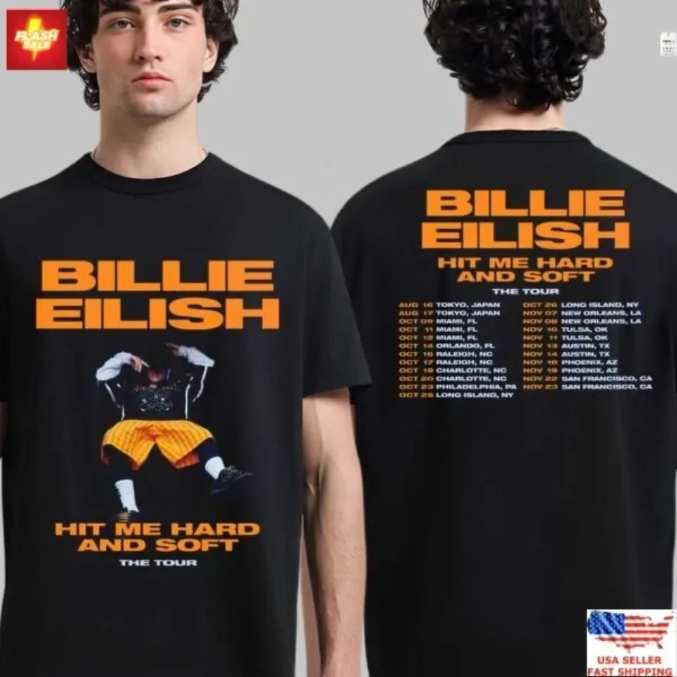 New Apparel Billie Eilish Hit Me Hard and Soft Tour T-Shirt Concert Dates