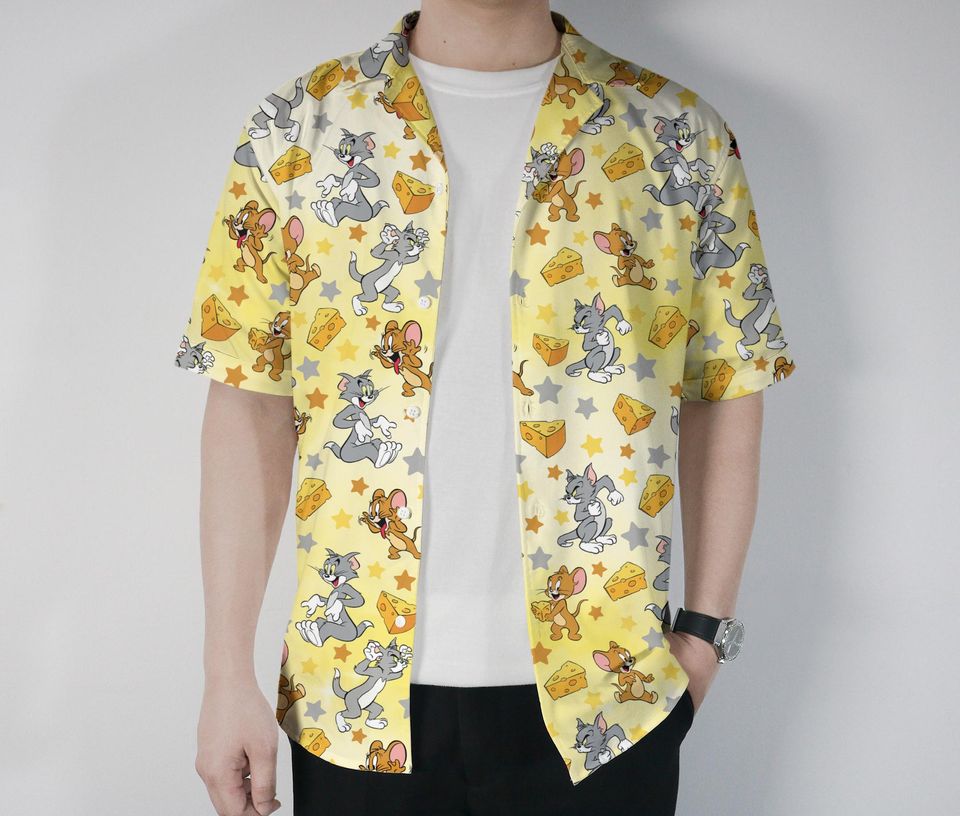 Tom And Jerry Hawaiian Shirt Tropical Button Up Shirt Summer Aloha Hawaii Shirt Summer Beach Short Funny Tom Shirt Gifts