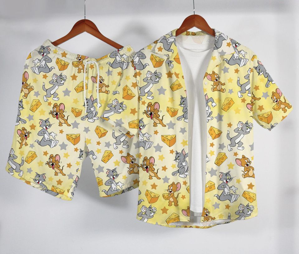 Tom And Jerry Hawaiian Shirt Tropical Button Up Shirt Summer Aloha Hawaii Shirt Summer Beach Short Funny Tom Shirt Gifts