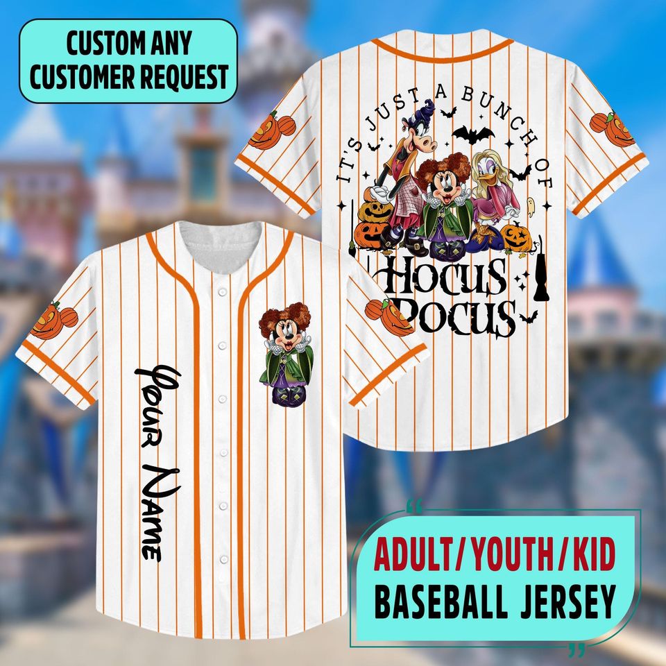 Custom Mickey & Friends Halloween Baseball Jersey, Disney Halloween Baseball Jersey, Hocus Pocus Jersey, Spooky Season Disney Pumpkin Jersey