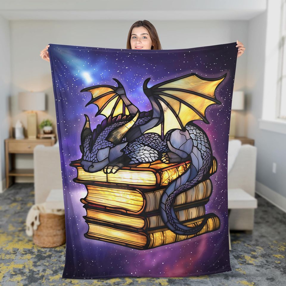 Book Dragon Blanket, Fantasy Reading, Fantasy Dragon Blanket, Blanket for book lover, Fantasy Fleece , fourth wing, fantasy books Fleece