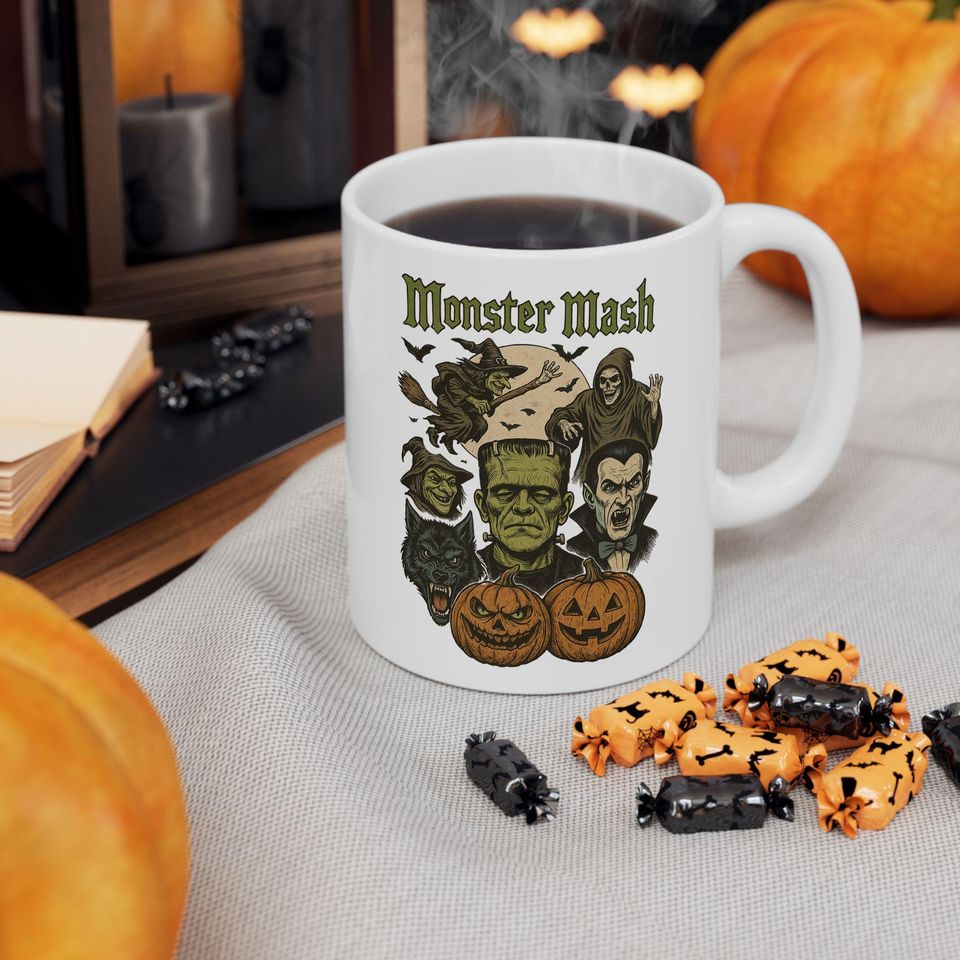 Monster Mash Retro Halloween Mug, Retro Witch, Monsters For Halloween, Spooky Mug