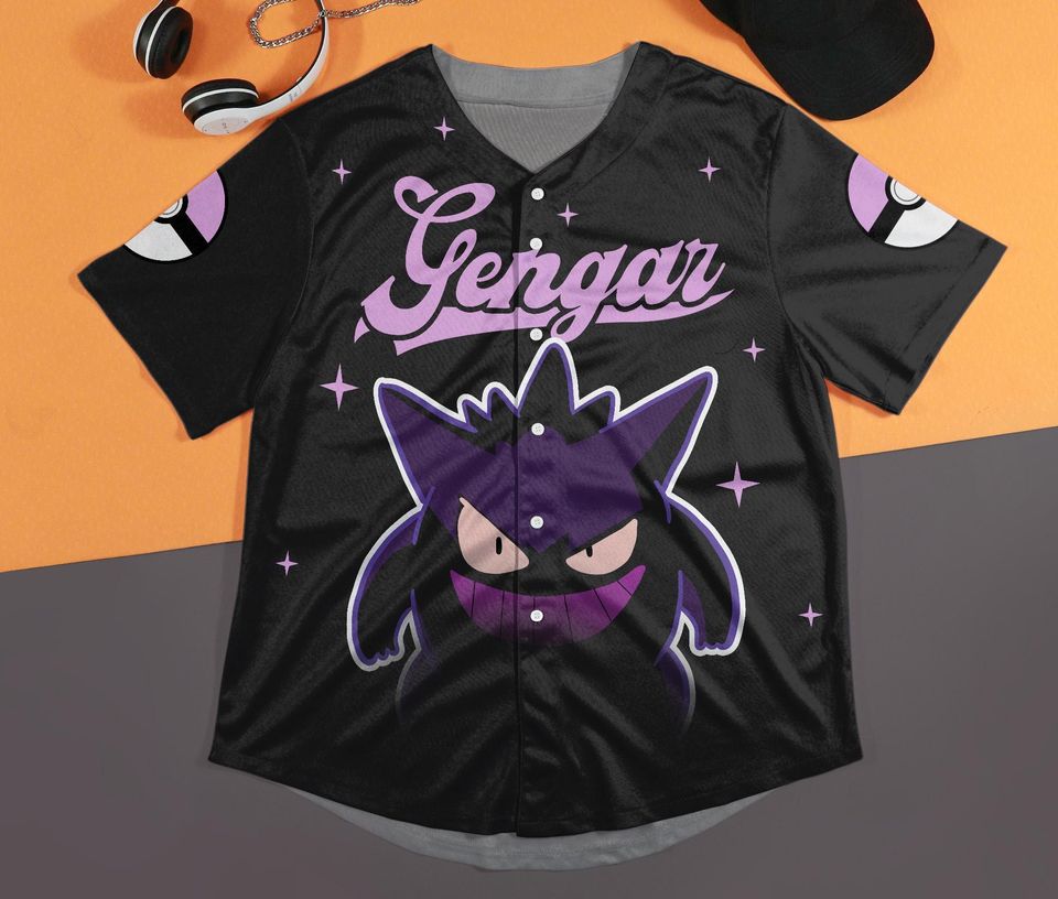Gengar Baseball Jersey Cute Unisex Button-Up Anime Funny Gift