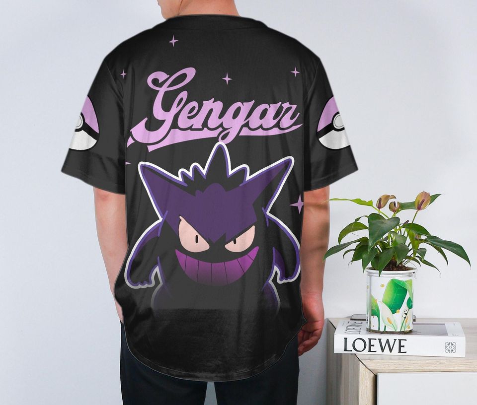 Gengar Baseball Jersey Cute Unisex Button-Up Anime Funny Gift
