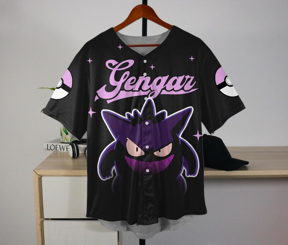 Gengar Baseball Jersey Cute Unisex Button-Up Anime Funny Gift