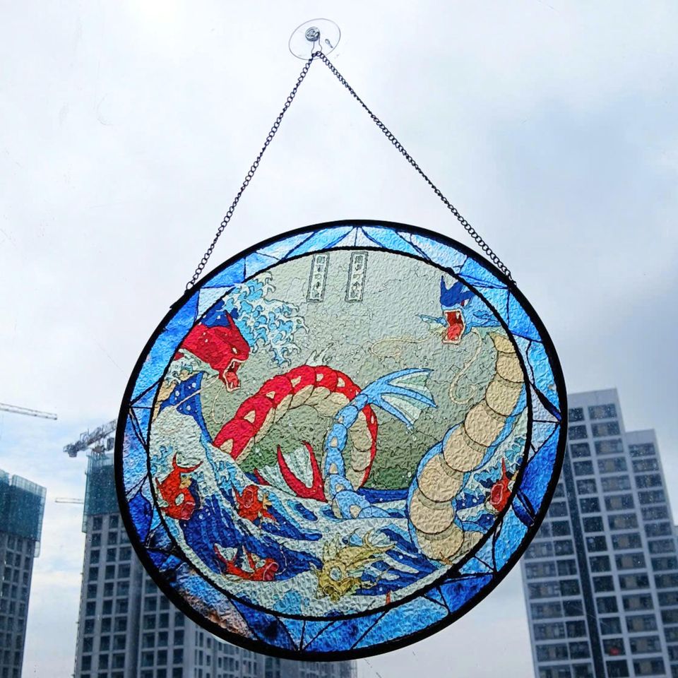 PKM Glass Suncatcher Electric Bloom Window Art Gift for Collectors Home Decor