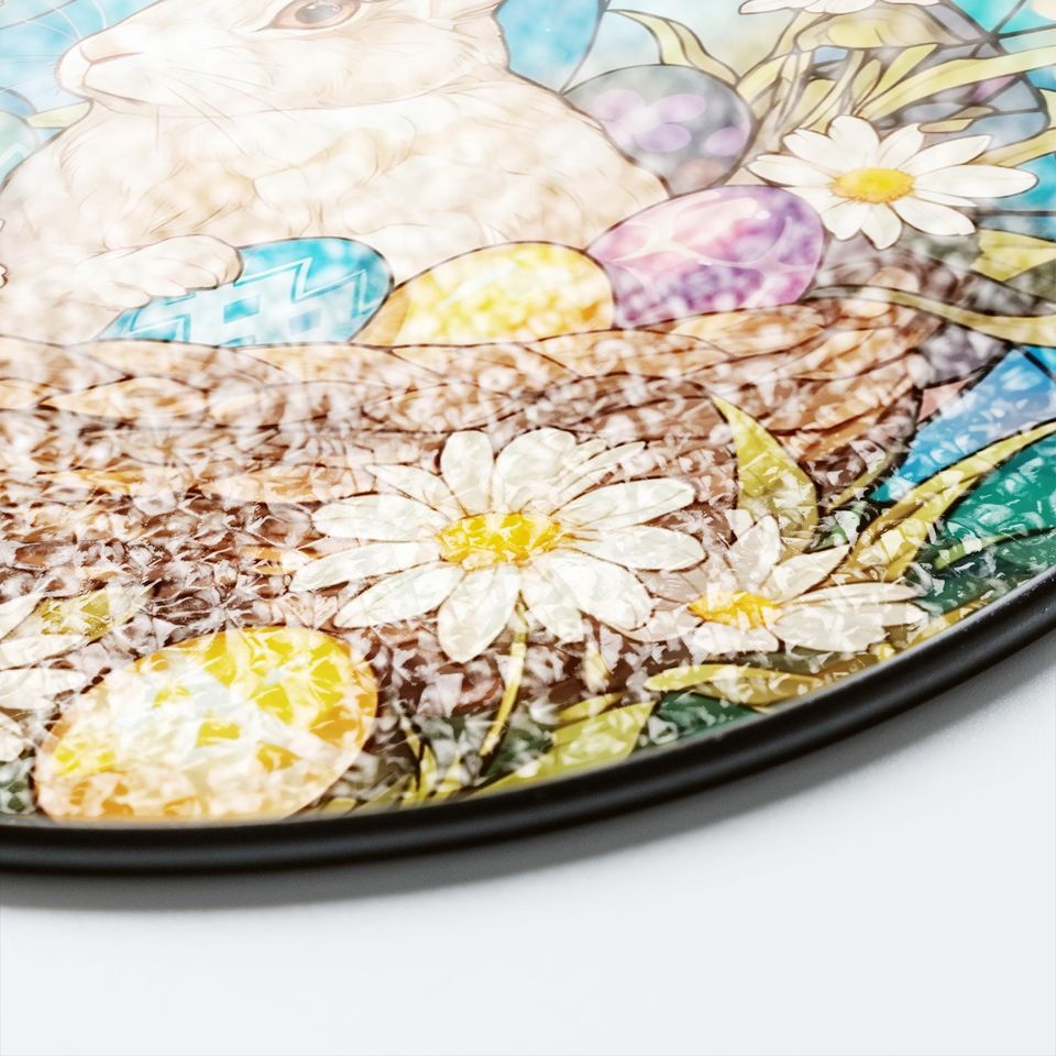 Easter Bunny Eggs Suncatcher, Stained Glass Easter Decor