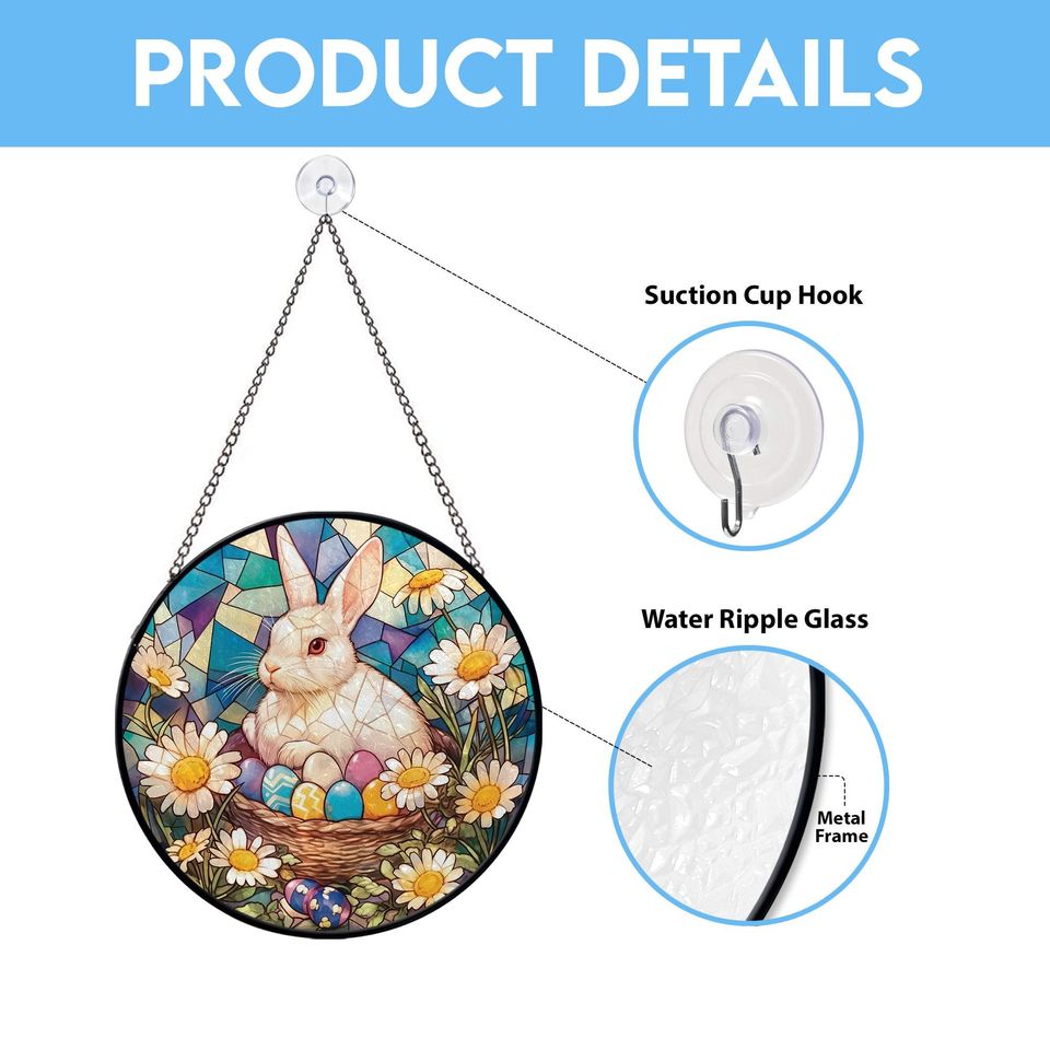 Easter Bunny Eggs Suncatcher, Stained Glass Easter Decor